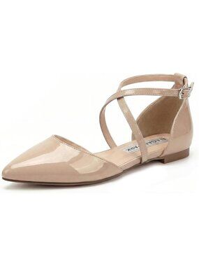Women's Pu Nude Leather Comfortable Flats Closed Pointed Toe Wedding Dress Shoes